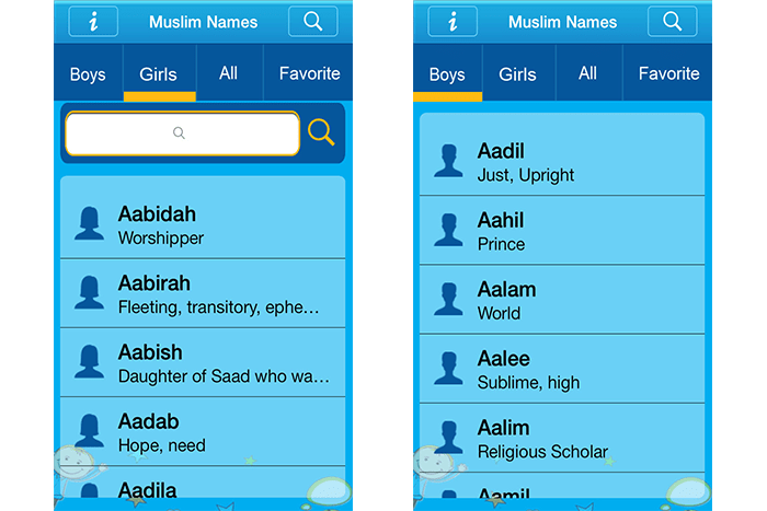 Muslim baby names smartphone app