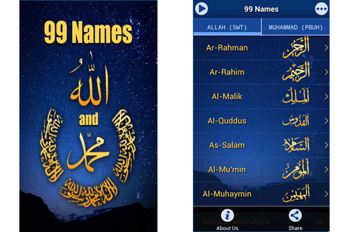 Smartphone app for 99 Names